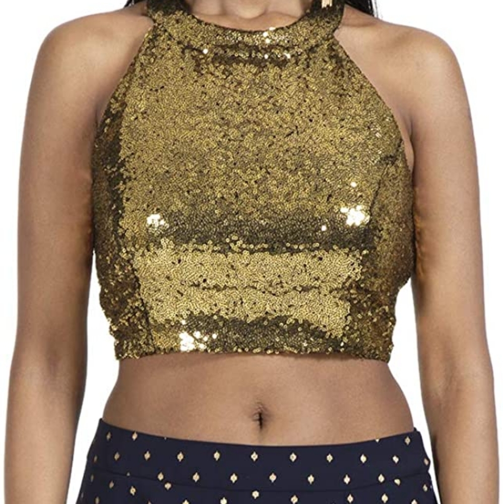 Gold sequin saree crop top blouse
